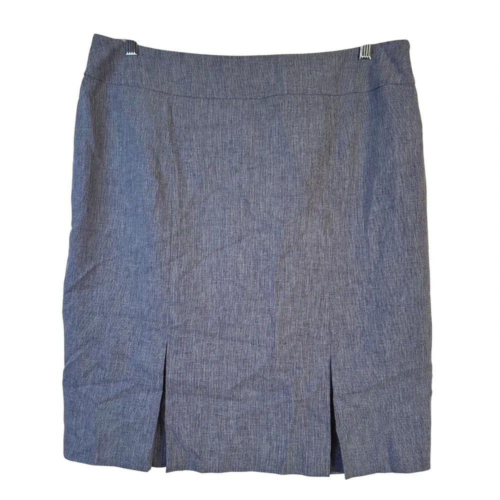 Le Suit Blue Micro Check Pencil Skirt Side Zip Lined Kick Pleat Size 16
